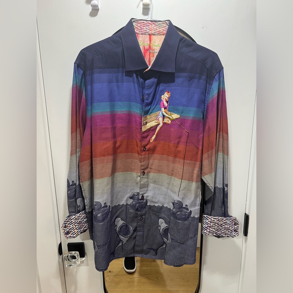 Robert Graham Shirt Mens 3XL Limited Edition Embroidered Flip Cuff